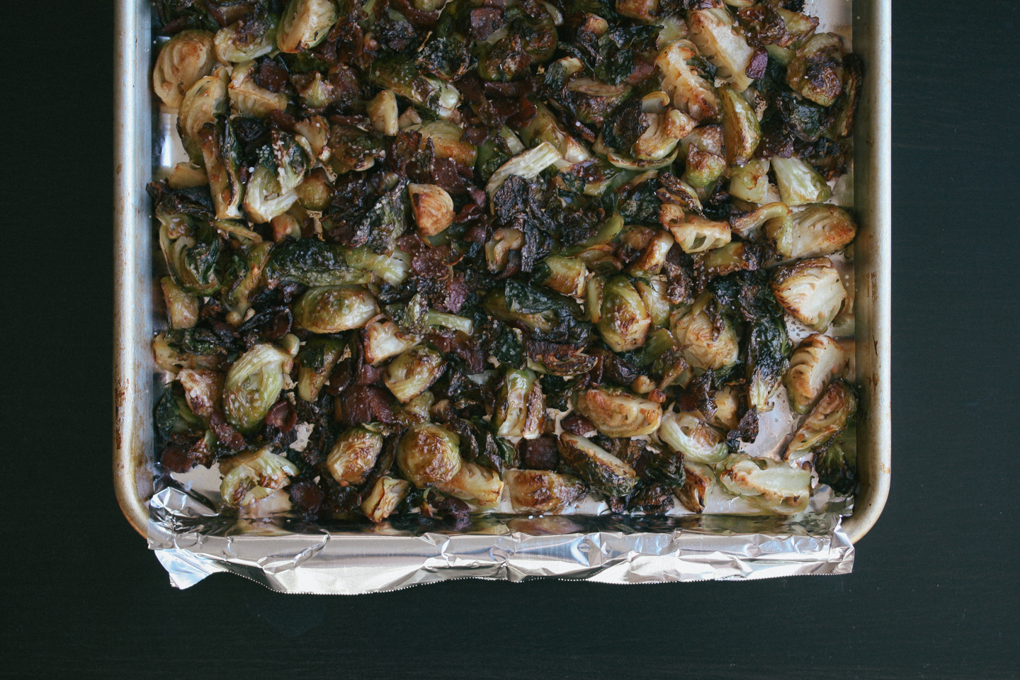 Roasted Brussels Sprouts & Bacon before roasting